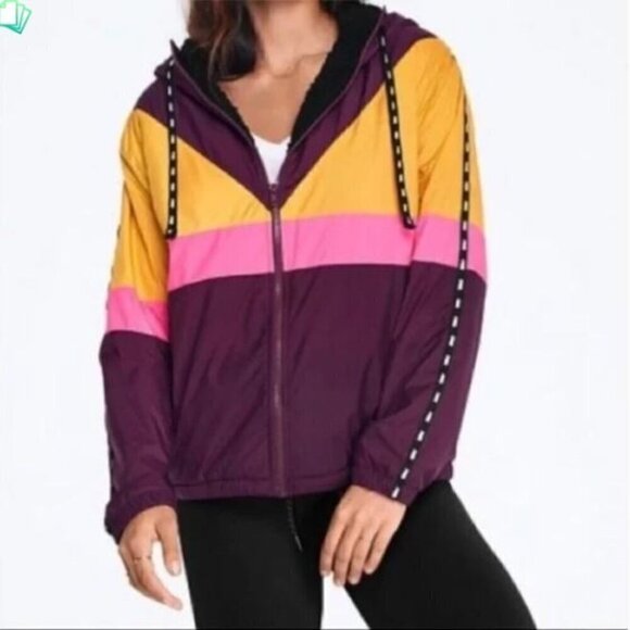 Victoria's Secret PINK Sherpa Lined Campus Full Zip Colorblock Hoodie Size XS - Picture 1 of 10